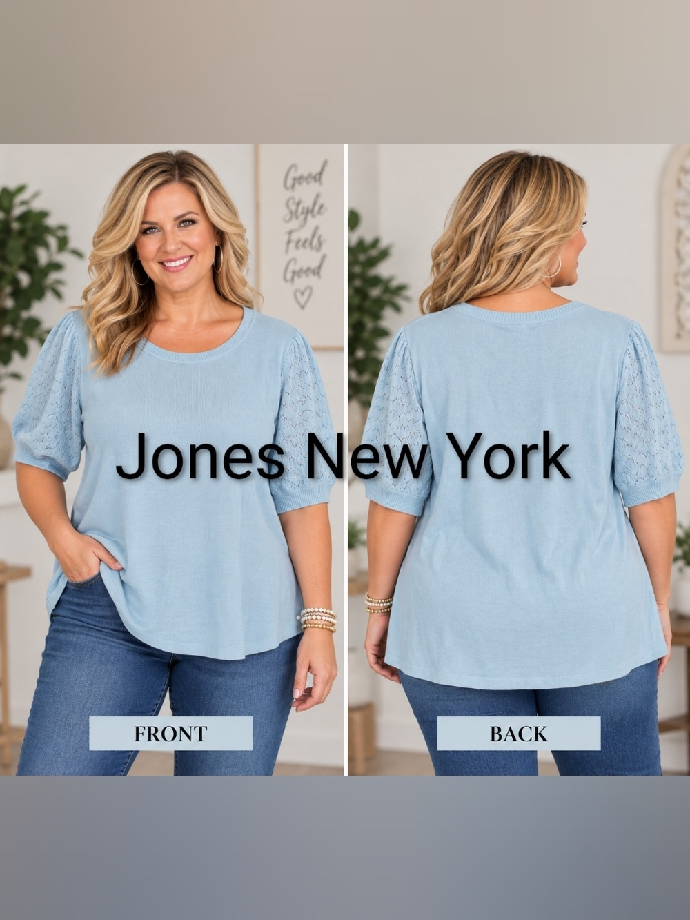 NWT Jones New York Light Blue KnitTop Sz XL